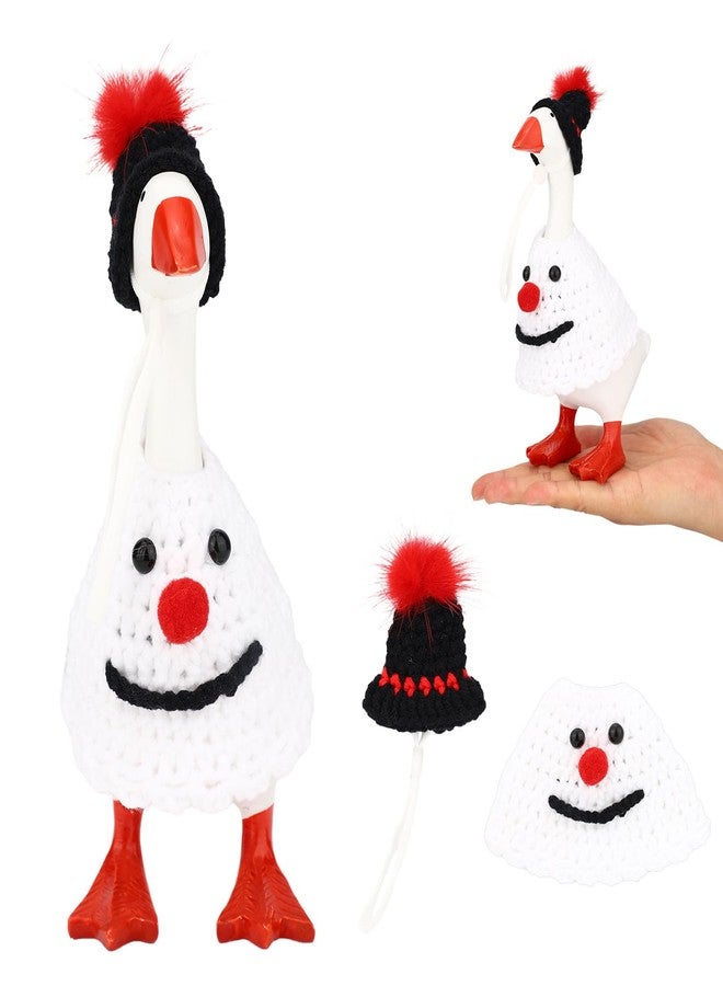 Sinbana Snowman Desk Goose Outfit Set, Wool Hat and Clothing Goose Costume Winter Christmas Decoration for Xmas Home Office Fun Desk Decor - Image 1